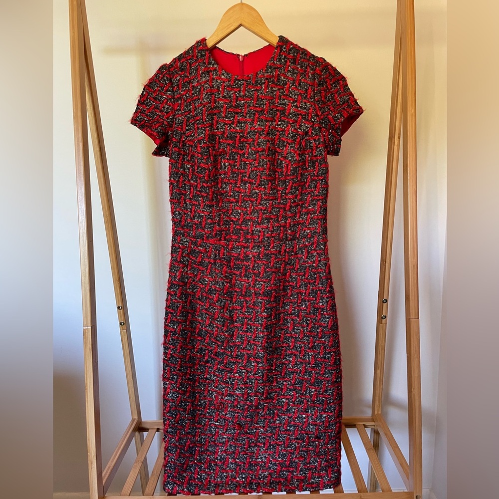 Mira Couture Red and Metallic Sheath Dress. Size 4.